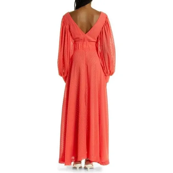 Kimberly Goldson Lesli Clip Dot Long Sleeve Maxi Dress Women's Small Coral NWOT - Picture 9 of 12